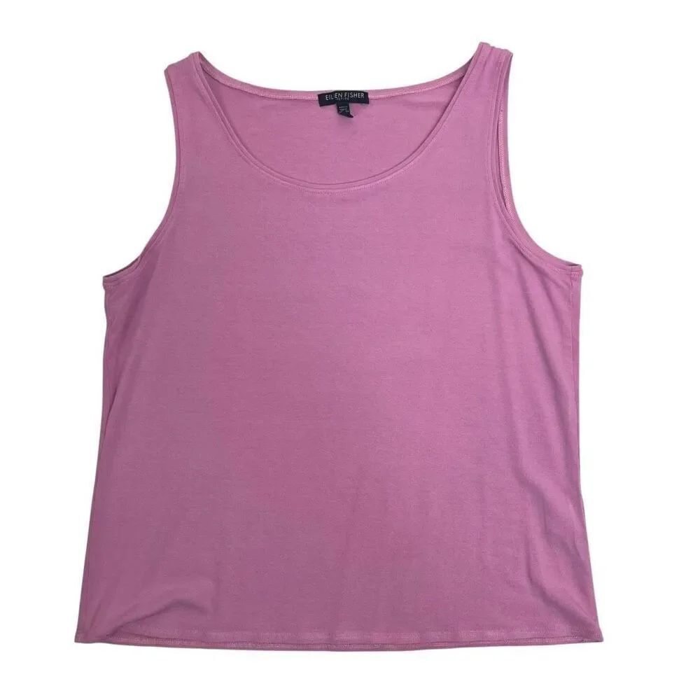 Eileen Fisher Womens Scoop Neck Stretch Rayon Jersey Tank Top Light Pink Size PM